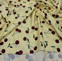 Lemon Yellow Cherry Print Swimwear / Sportswear 4 Way Stretch Fabric )