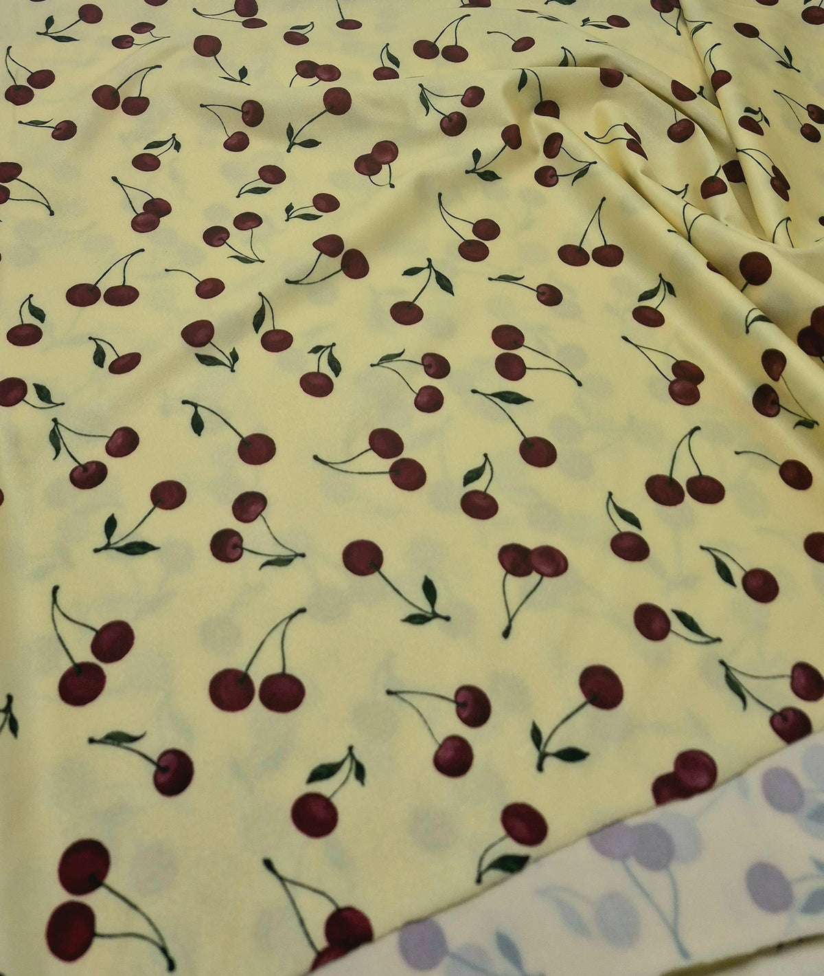 Lemon Yellow Cherry Print Swimwear / Sportswear 4 Way Stretch Fabric )