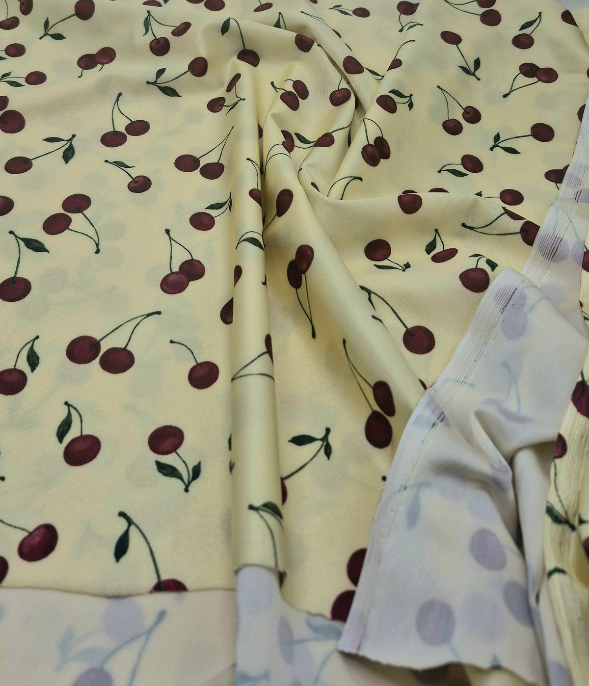 Lemon Yellow Cherry Print Swimwear / Sportswear 4 Way Stretch Fabric )