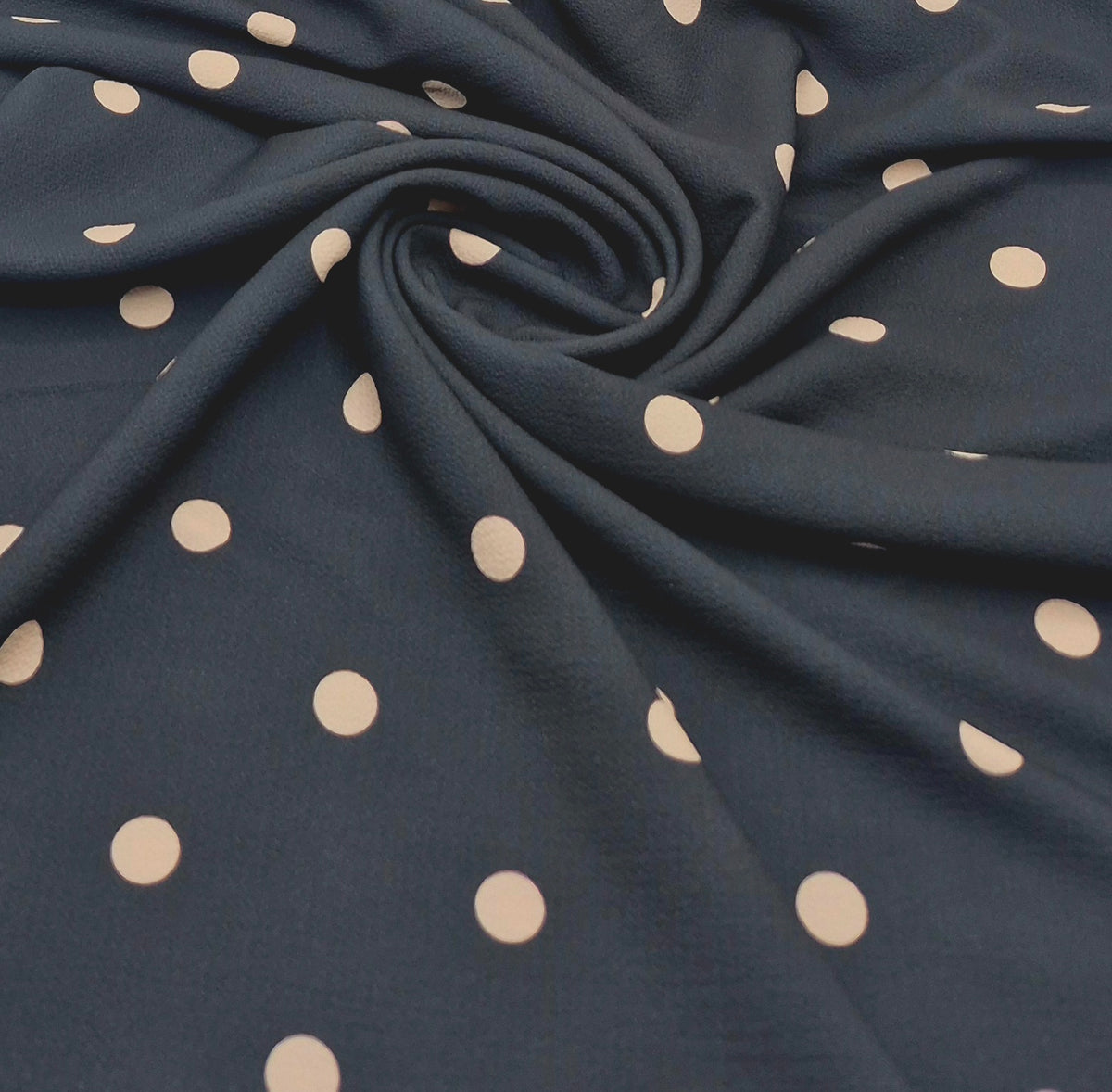 Black Stone Polka Print Lightweight Bubble Crepe Fabric