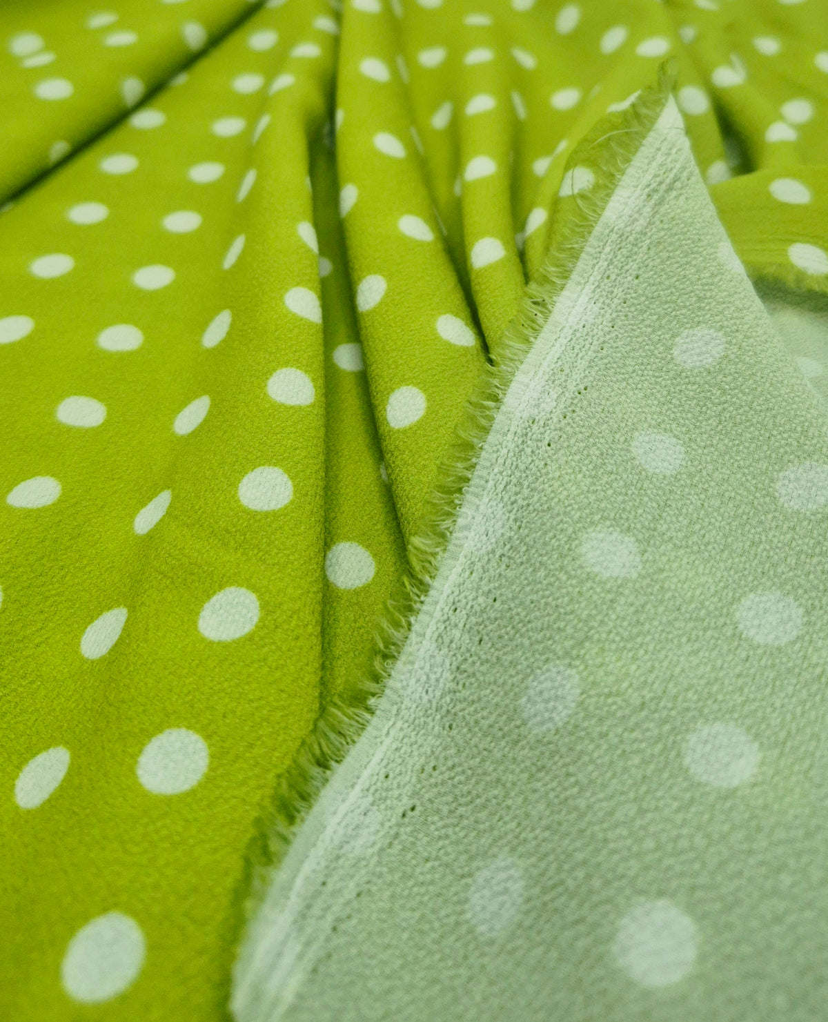 Lime Green Polka Print Lightweight Bubble Crepe Fabric