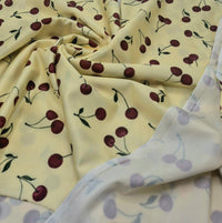 Lemon Yellow Cherry Print Swimwear / Sportswear 4 Way Stretch Fabric )
