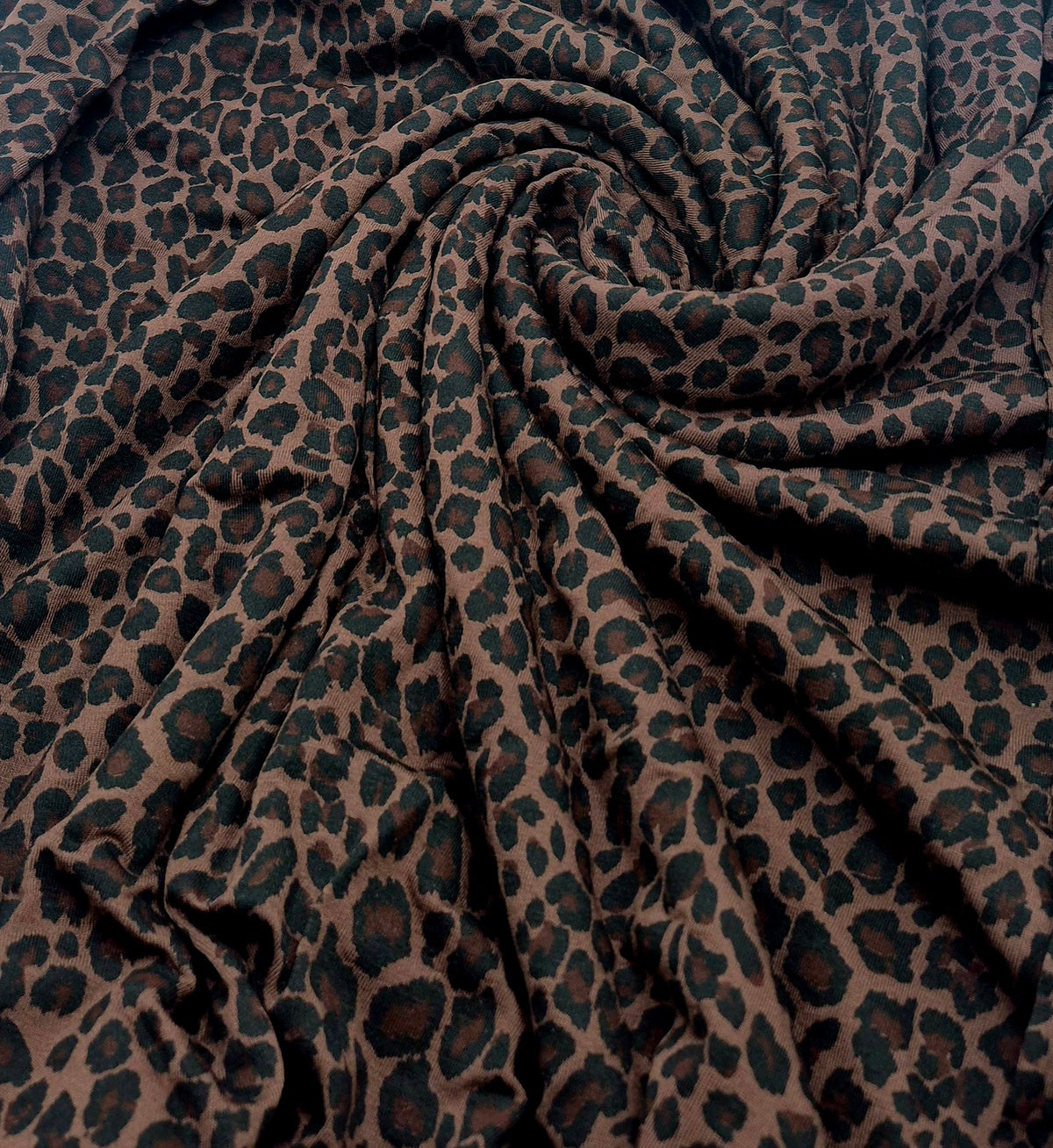 Chocolate Black Mix Leopard Viscose Elastane 2 Way Stretch Fabric