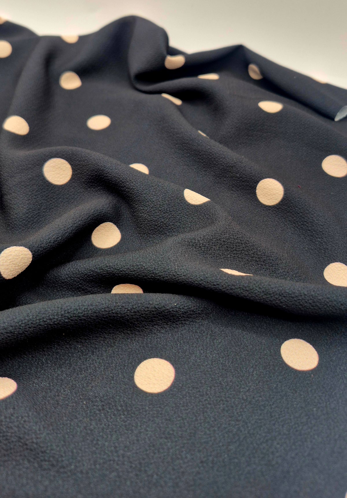 Black Stone Polka Print Lightweight Bubble Crepe Fabric