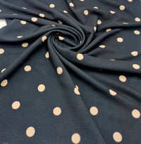 Black Stone Polka Print Lightweight Bubble Crepe Fabric