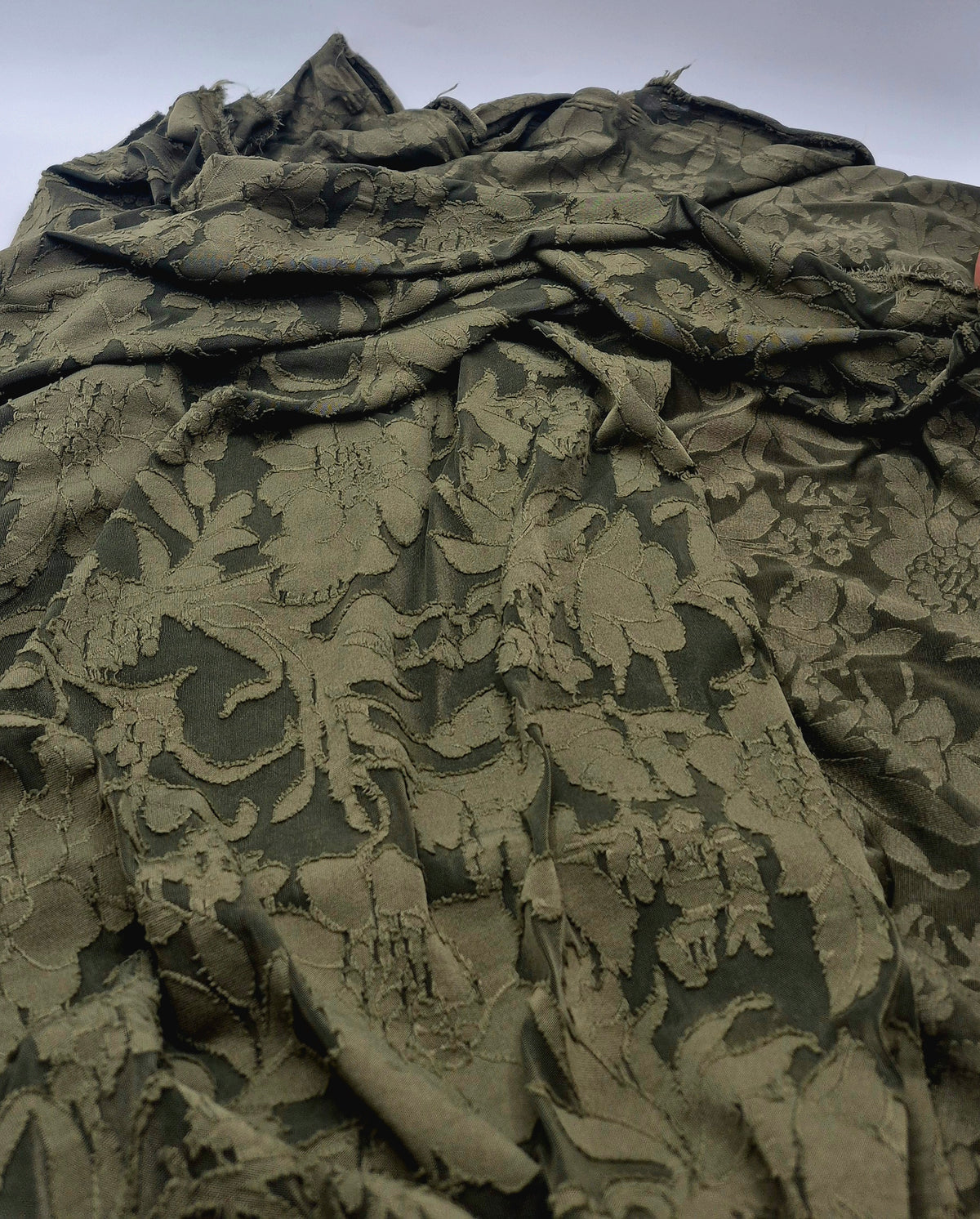 Khaki Floral Burnout Jacquard 2 Way Stretch Fabric