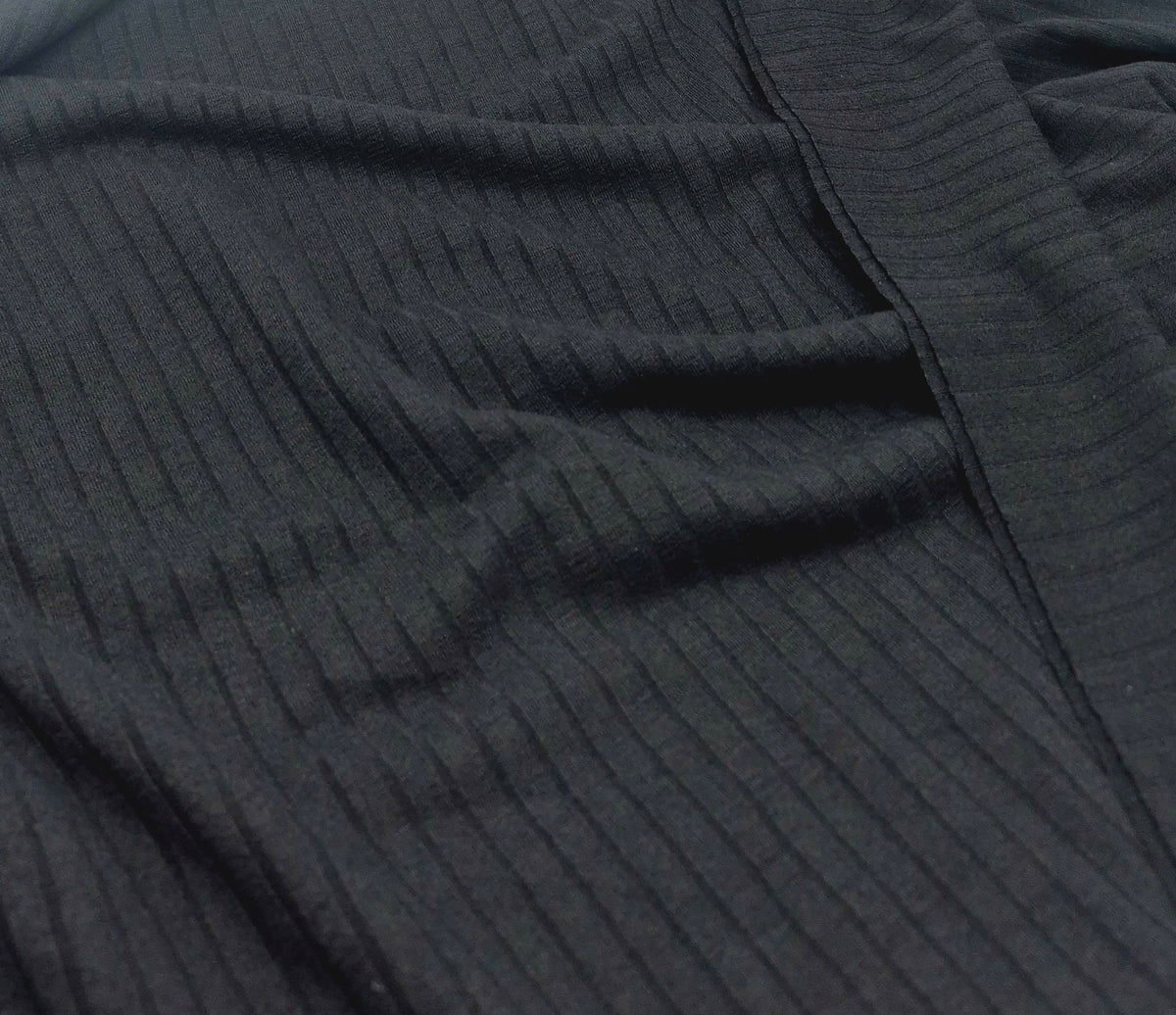 Black Lightweight 8x4 Wide Rib Stretch Fabric