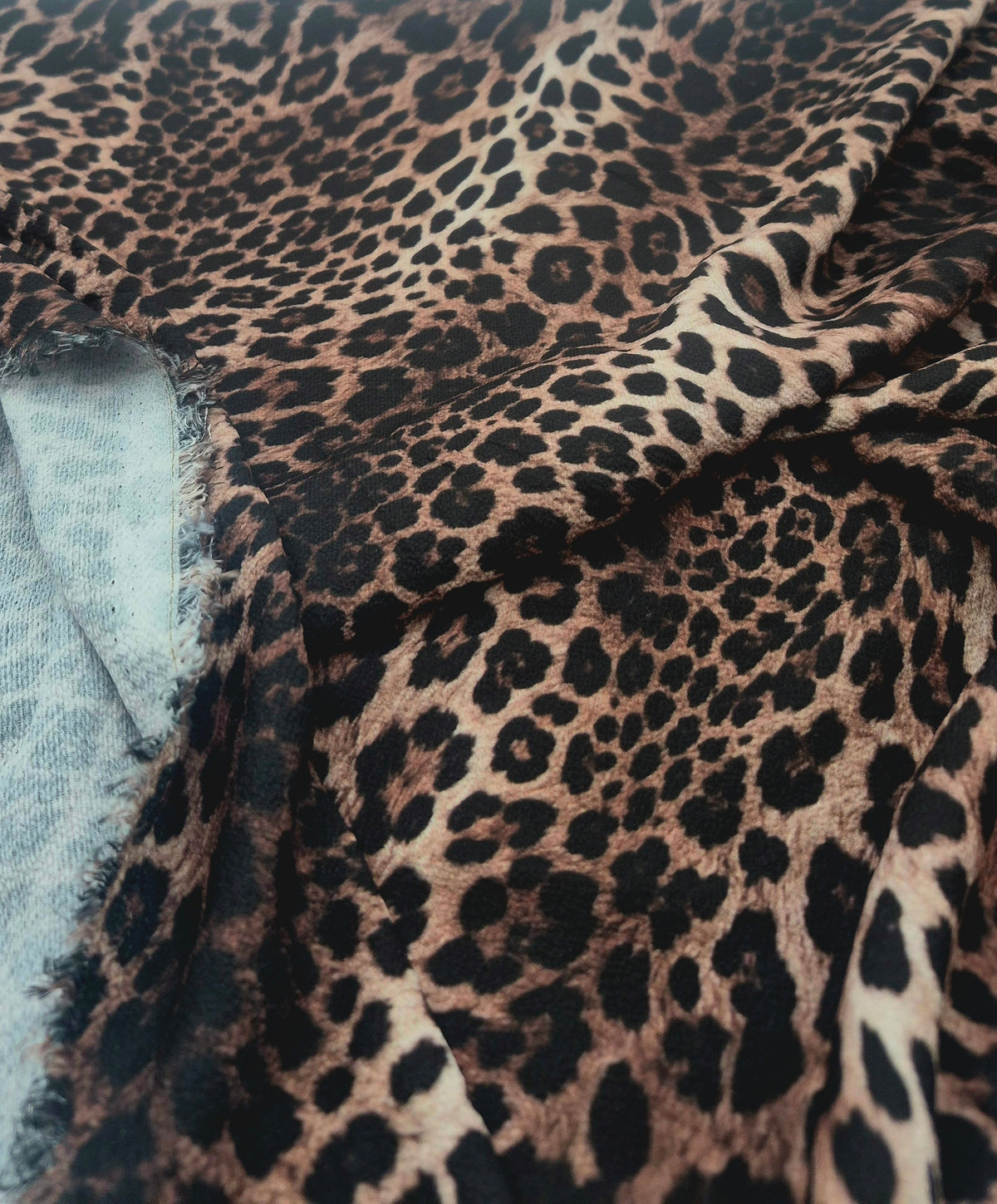 Chocolate Leopard Print Lightweight Bubble Crepe Fabric