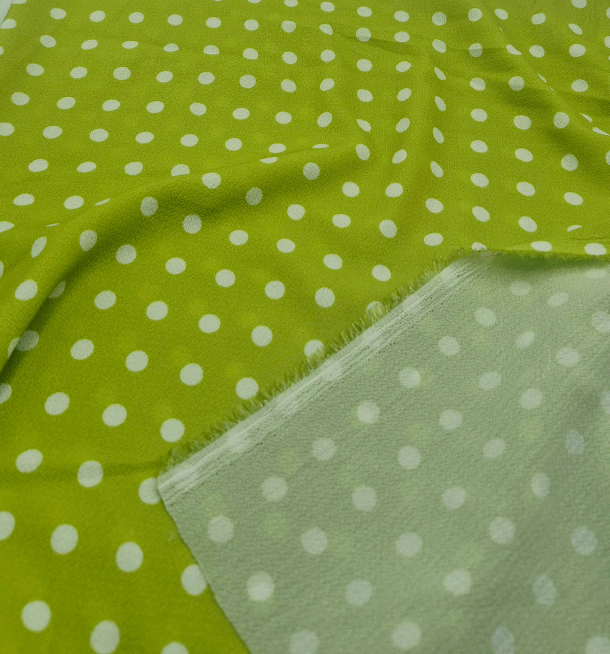 Lime Green Polka Print Lightweight Bubble Crepe Fabric