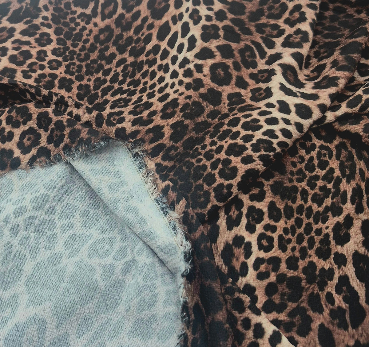 Chocolate Leopard Print Lightweight Bubble Crepe Fabric