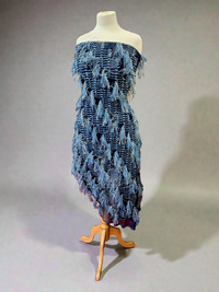 Blue Mix Textured Mesh Tassel Fabric 2 Way Stretch