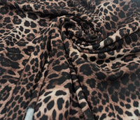Chocolate Leopard Print Lightweight Bubble Crepe Fabric