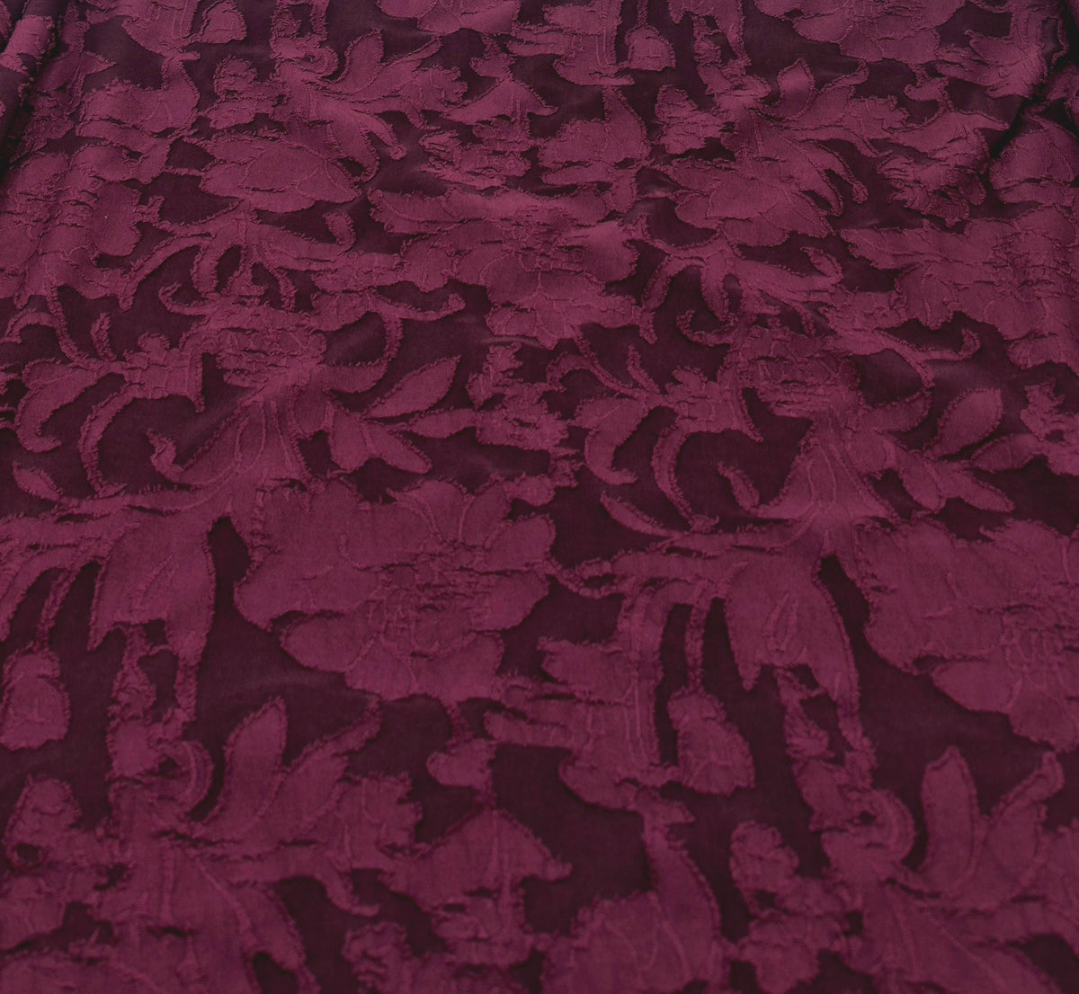 Plum Floral Burnout Jacquard 2 Way Stretch Fabric