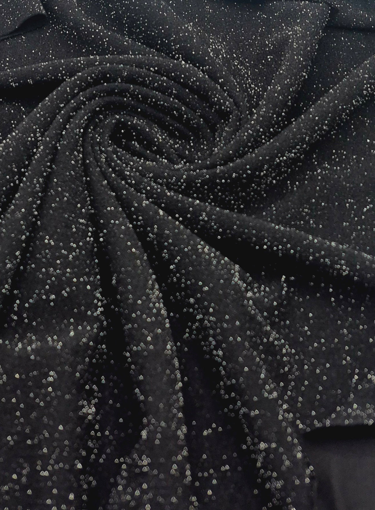 Black Silver Thread Textured Lurex Stretch Knit Fabric
