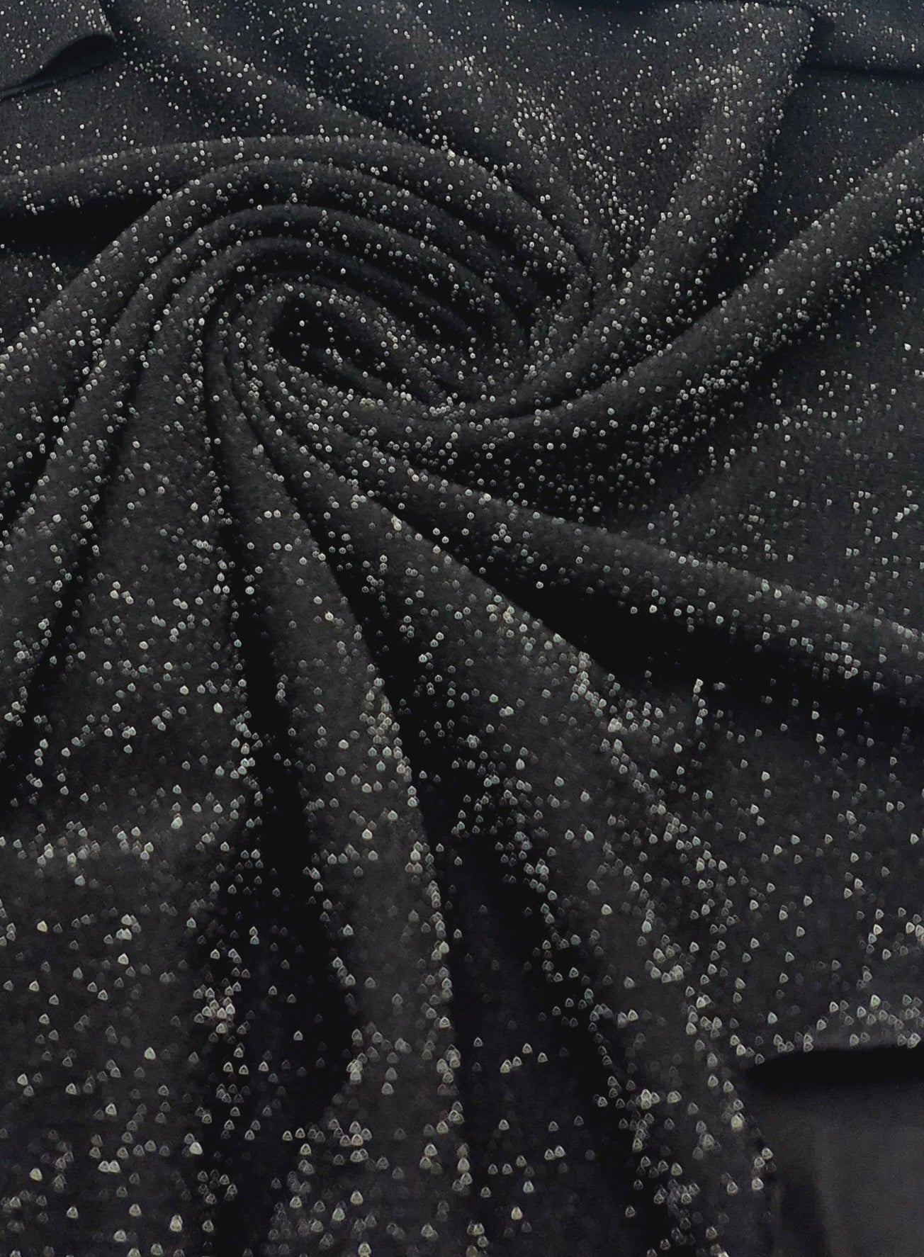 Black Silver Thread Textured Lurex Stretch Knit Fabric