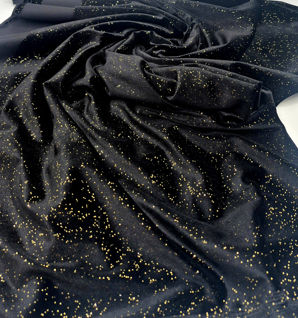 Plain Black Metallic Gold Sparkle Glitter Velour Stretch Fabric