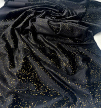 Plain Black Metallic Gold Sparkle Glitter Velour Stretch Fabric