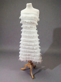 White Textured Mesh Tassel Fabric 2 Way Stretch