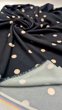 Black Stone Polka Print Lightweight Bubble Crepe Fabric