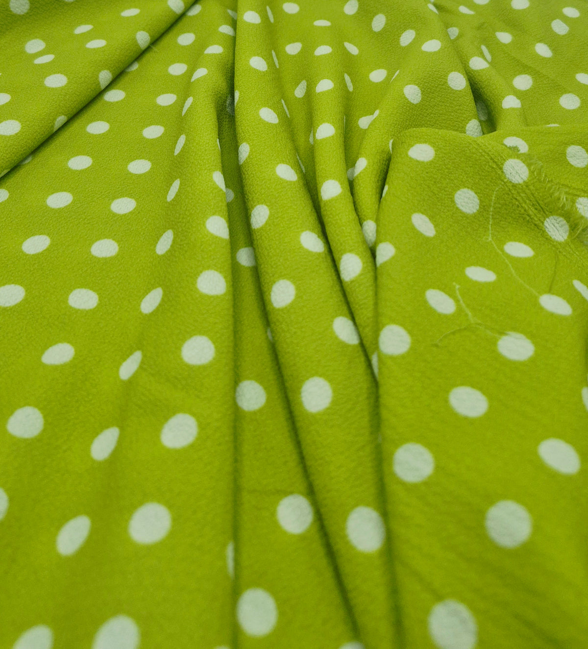Lime Green Polka Print Lightweight Bubble Crepe Fabric
