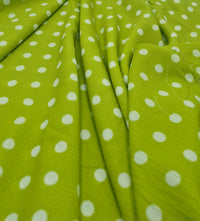 Lime Green Polka Print Lightweight Bubble Crepe Fabric