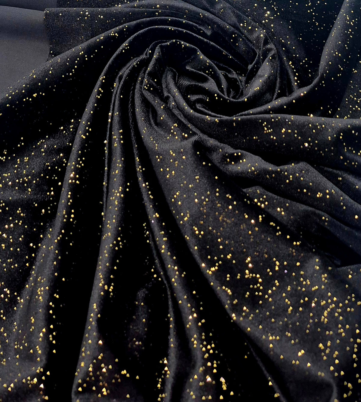 Plain Black Metallic Gold Sparkle Glitter Velour Stretch Fabric