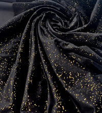 Plain Black Metallic Gold Sparkle Glitter Velour Stretch Fabric