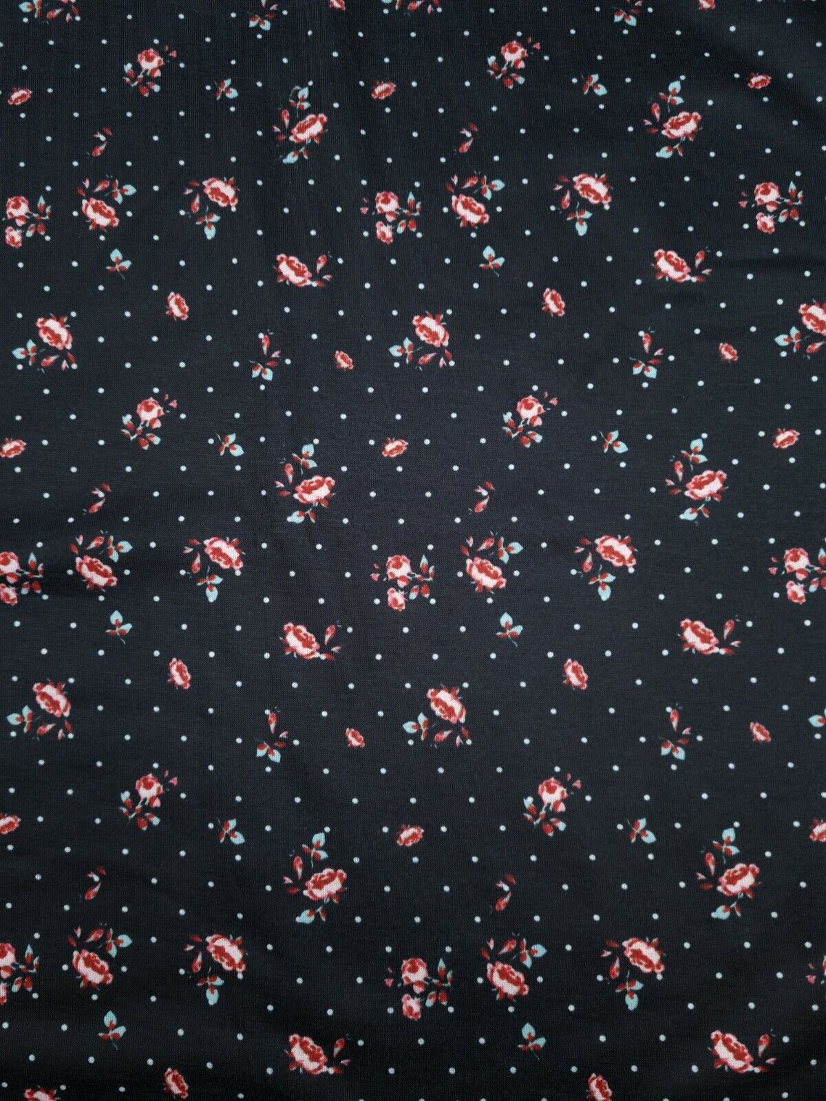 Rose Polka Dot Print Spun Poly Stretch Fabric - T9 Fabrics