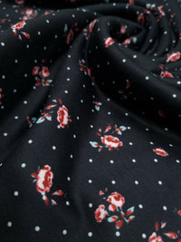 Rose Polka Dot Print Spun Poly Stretch Fabric - T9 Fabrics