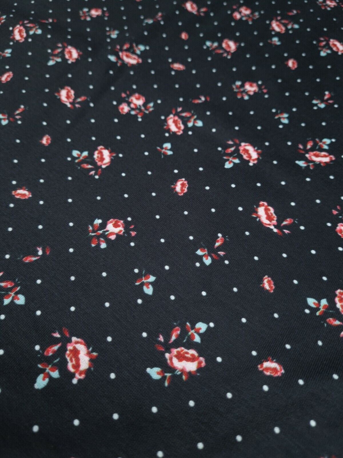 Rose Polka Dot Print Spun Poly Stretch Fabric - T9 Fabrics