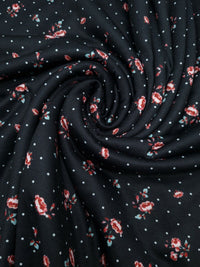 Rose Polka Dot Print Spun Poly Stretch Fabric - T9 Fabrics