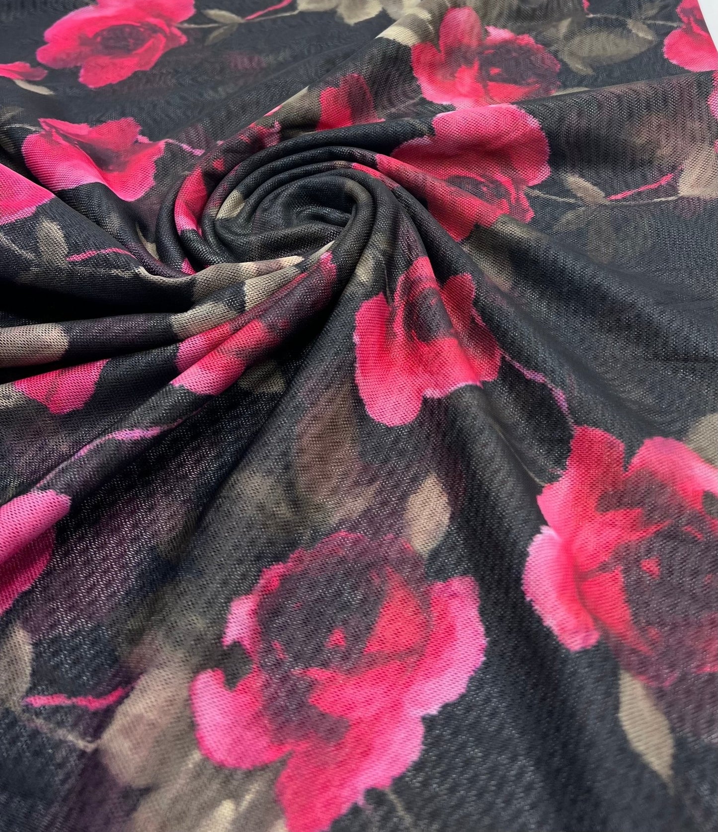 Rose Print Floral Mesh Fabric Stretch - T9 Fabrics