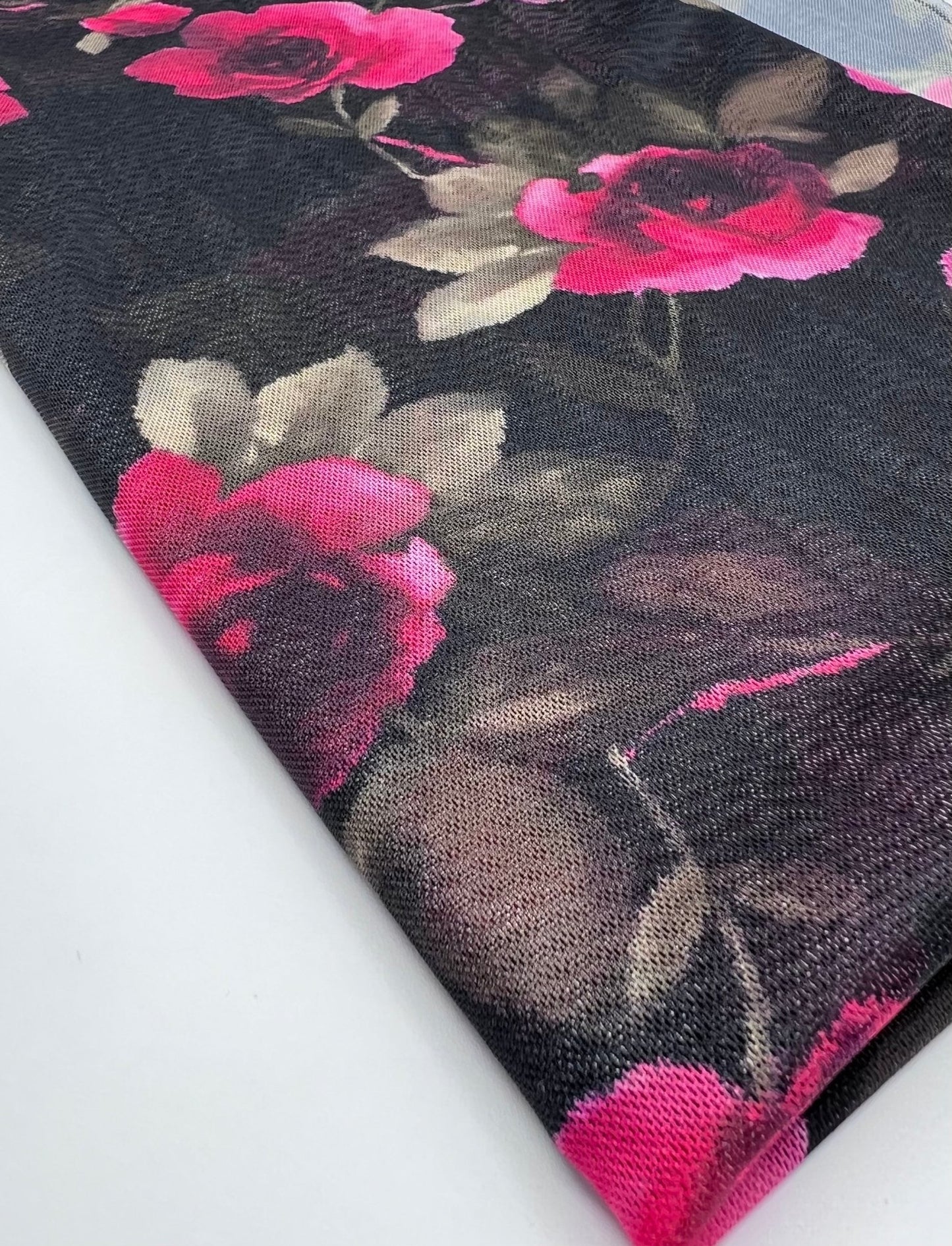 Rose Print Floral Mesh Fabric Stretch - T9 Fabrics