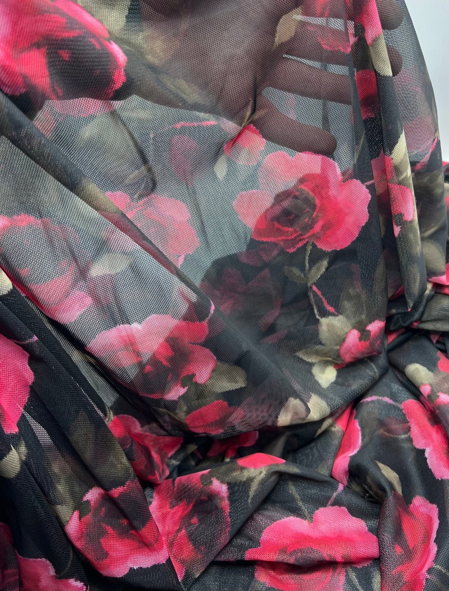 Rose Print Floral Mesh Fabric Stretch - T9 Fabrics