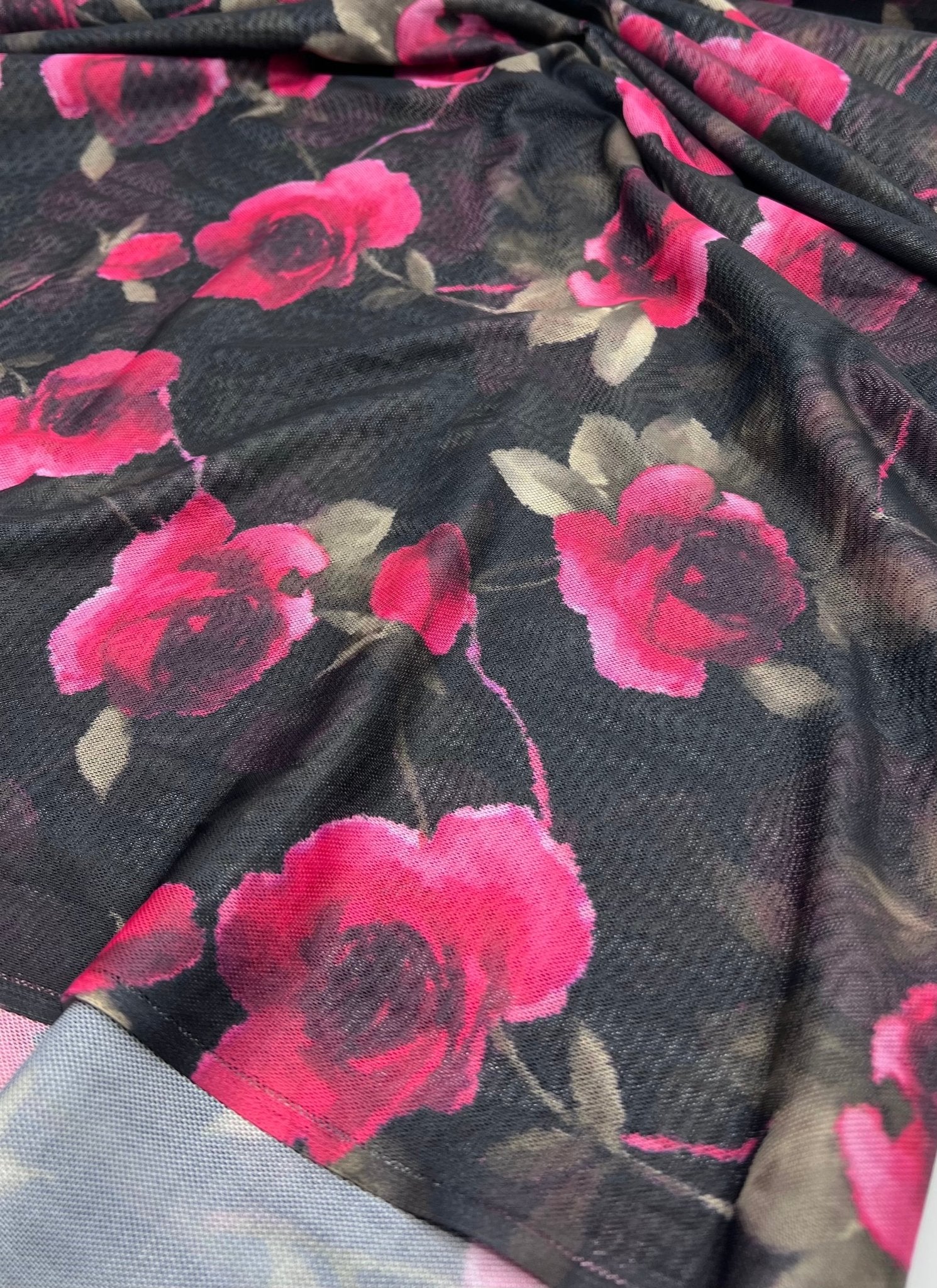 Rose Print Floral Mesh Fabric Stretch - T9 Fabrics