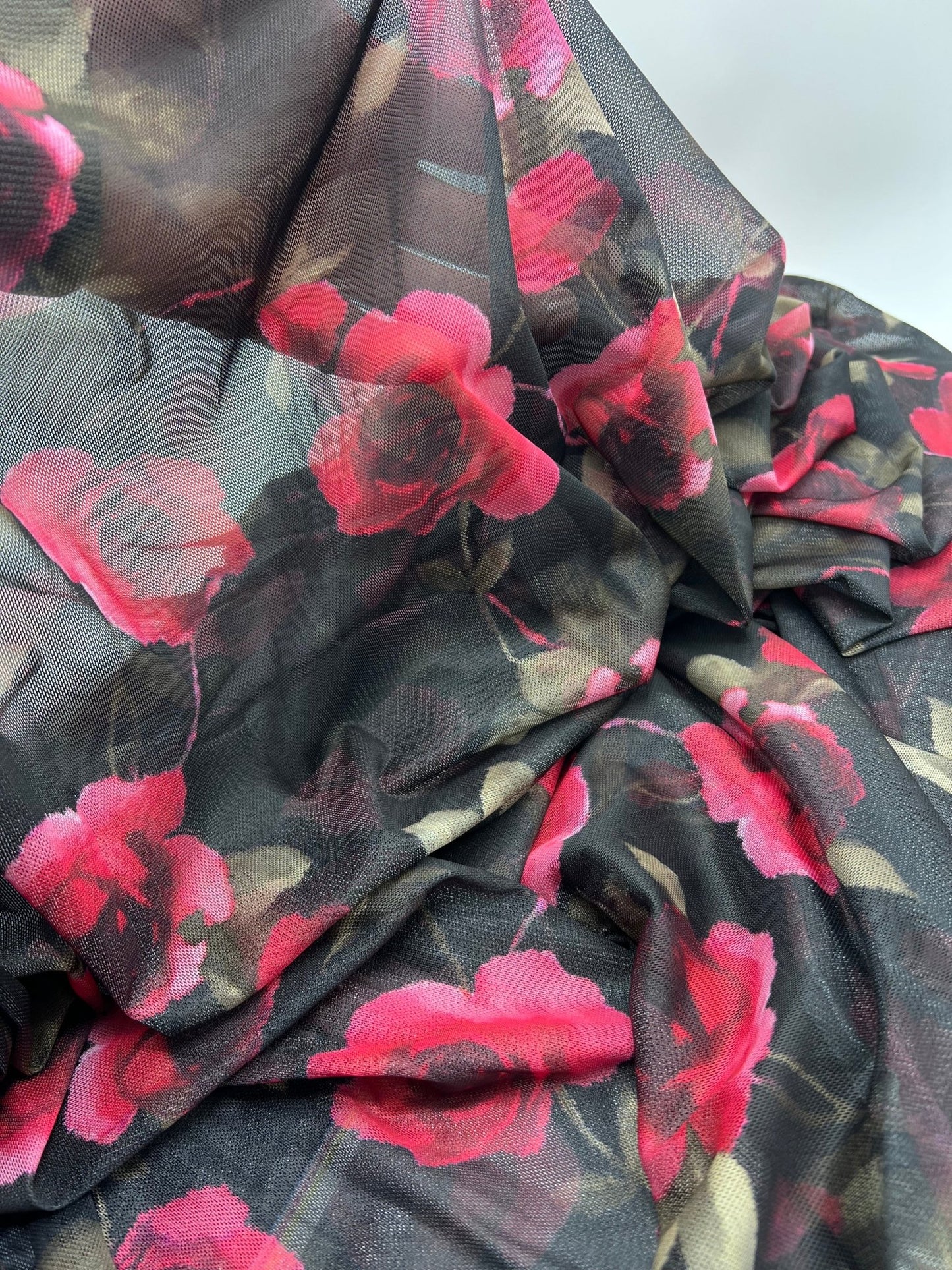 Rose Print Floral Mesh Fabric Stretch - T9 Fabrics