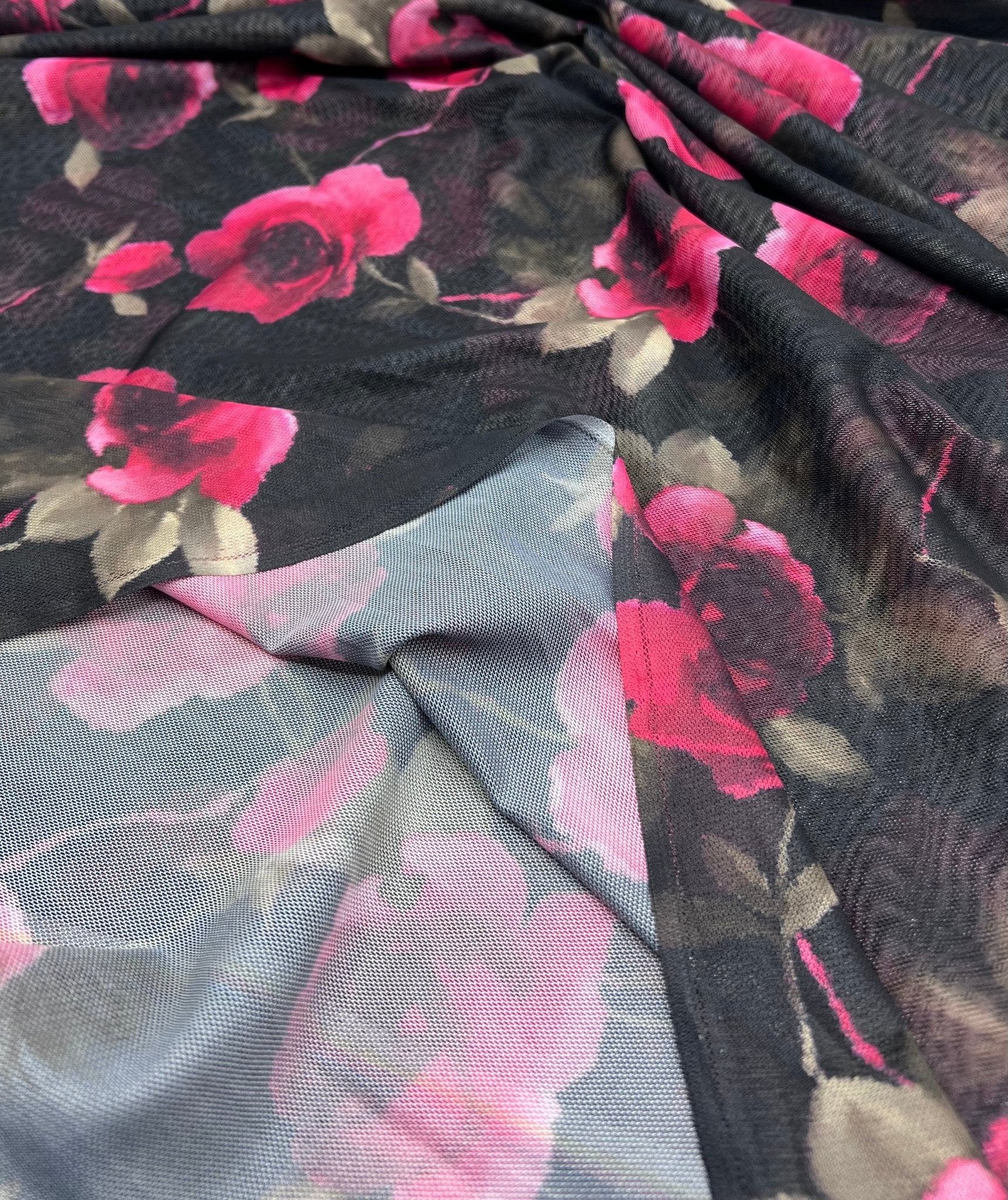 Rose Print Floral Mesh Fabric Stretch - T9 Fabrics