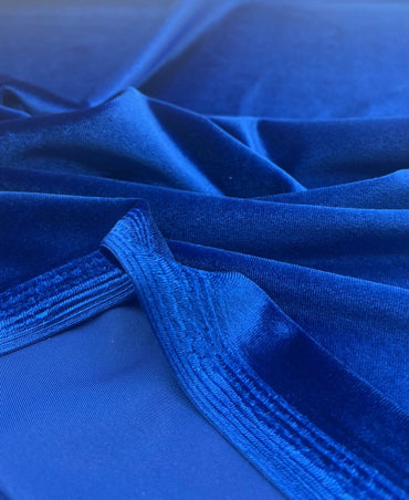 Royal Blue Plain Velour Spandex Stretch Fabric - T9 Fabrics