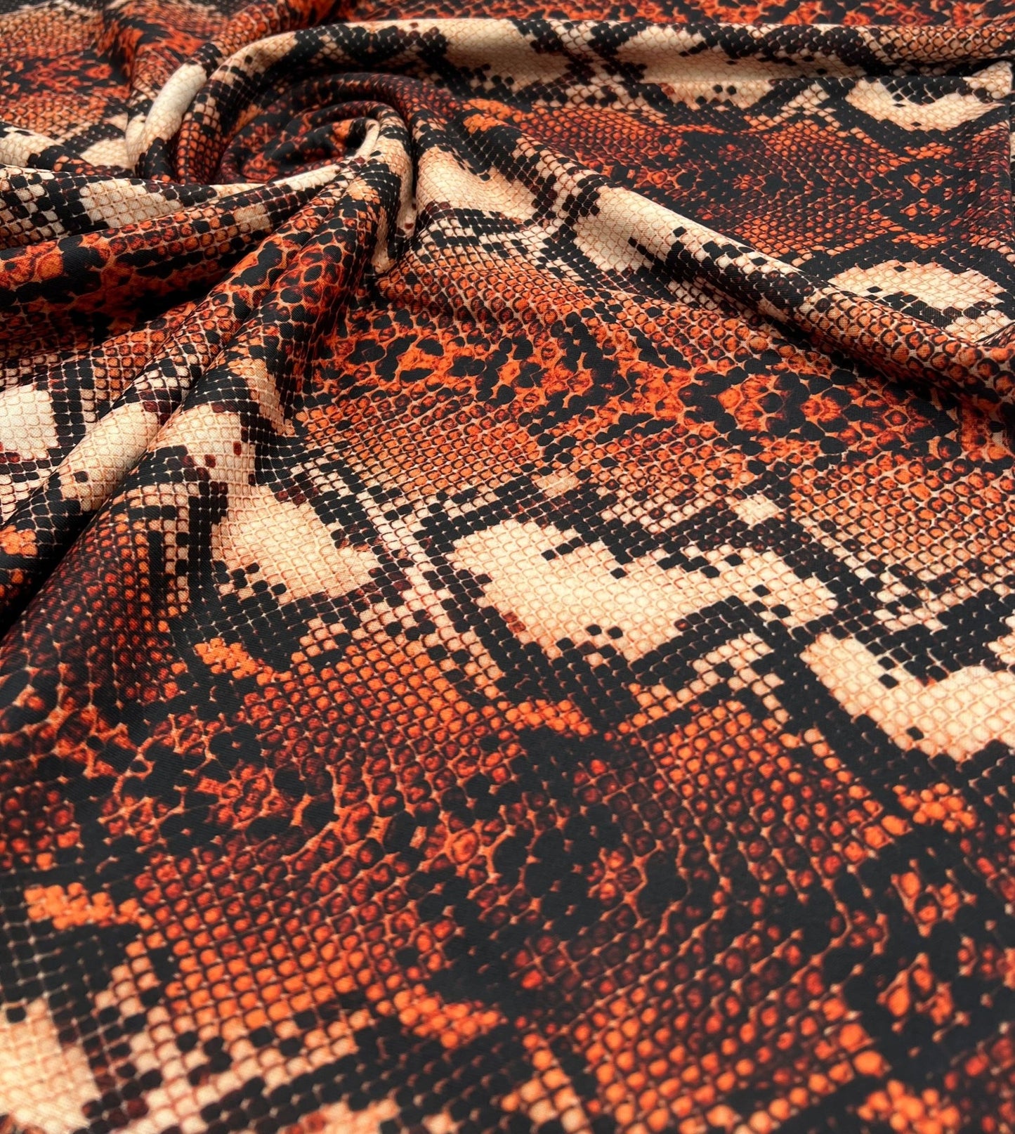 Rust Snake Print Spun Poly Stretch Fabric - T9 Fabrics