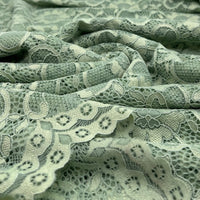 Sage Green Scalloped Edge Floral Lace Fabric Stretch - T9 Fabrics