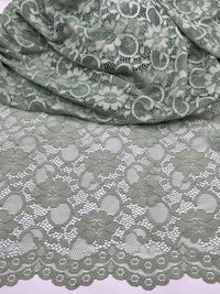 Sage Green Scalloped Edge Floral Lace Fabric Stretch - T9 Fabrics