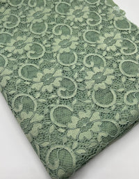 Sage Green Scalloped Edge Floral Lace Fabric Stretch - T9 Fabrics