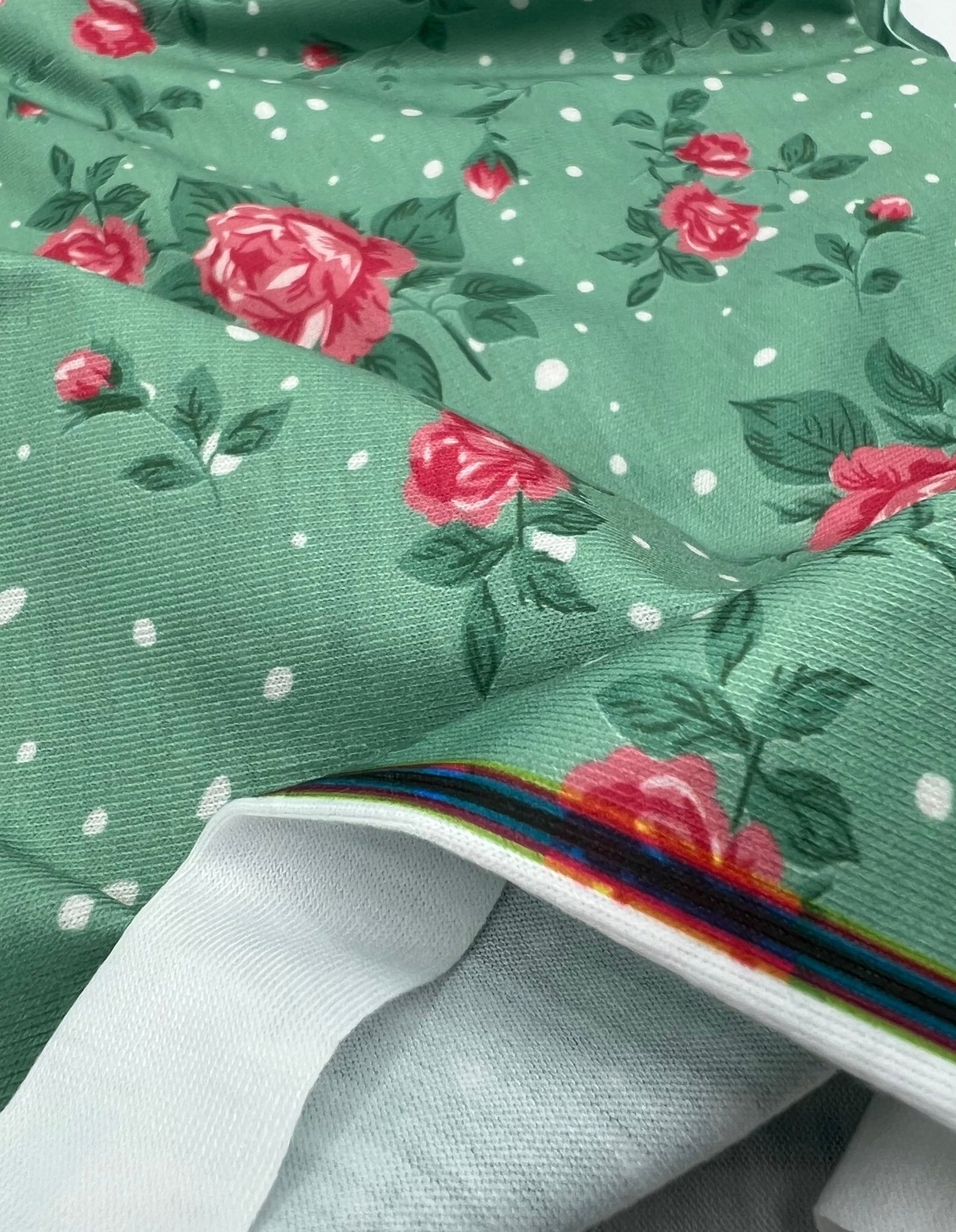 Sage Rose Print Spun Poly Stretch Fabric - T9 Fabrics