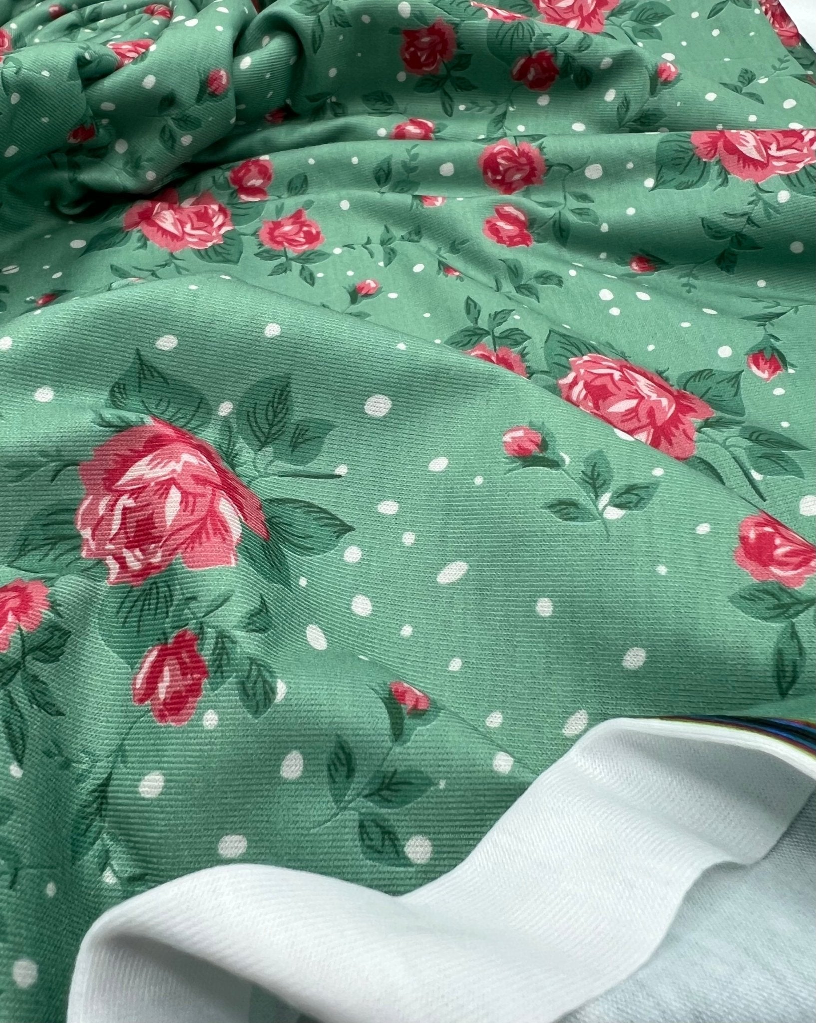 Sage Rose Print Spun Poly Stretch Fabric - T9 Fabrics