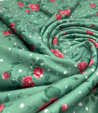 Sage Rose Print Spun Poly Stretch Fabric - T9 Fabrics