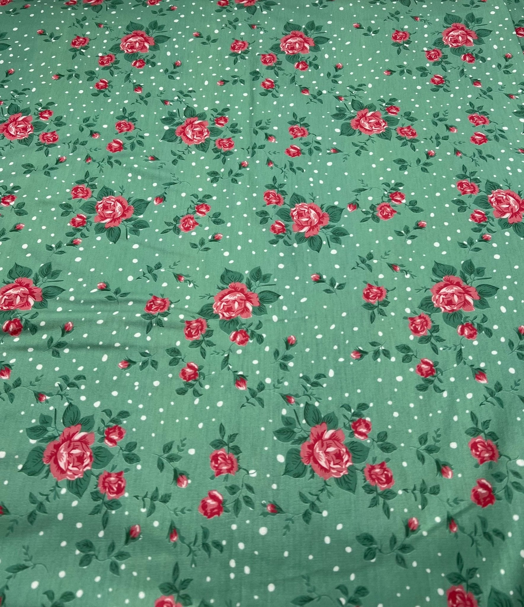 Sage Rose Print Spun Poly Stretch Fabric - T9 Fabrics