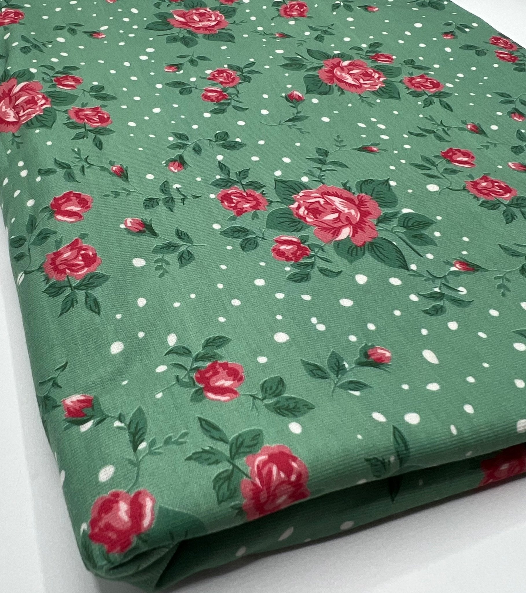 Sage Rose Print Spun Poly Stretch Fabric - T9 Fabrics