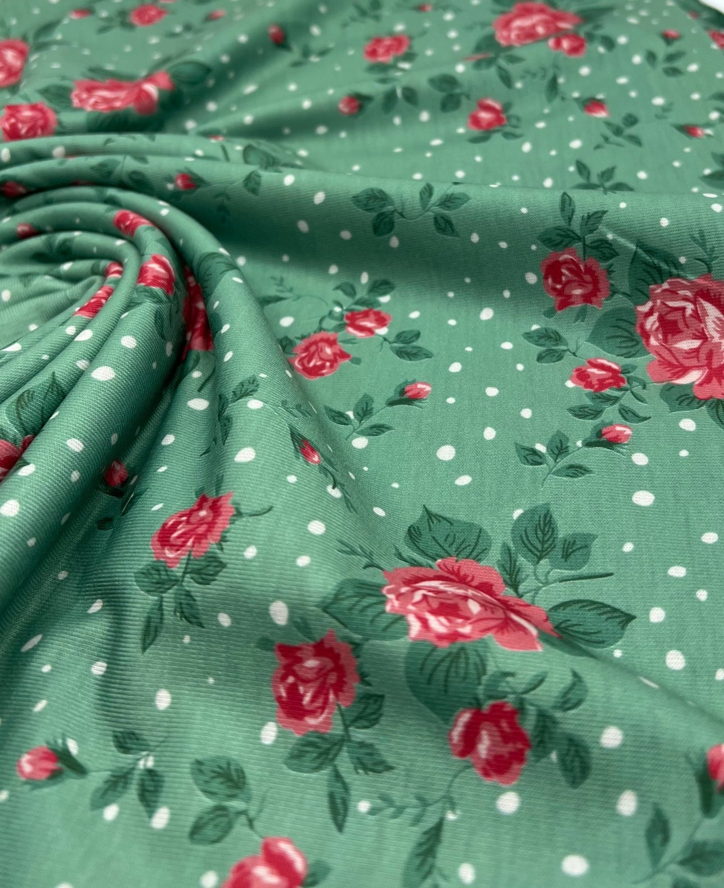 Sage Rose Print Spun Poly Stretch Fabric - T9 Fabrics