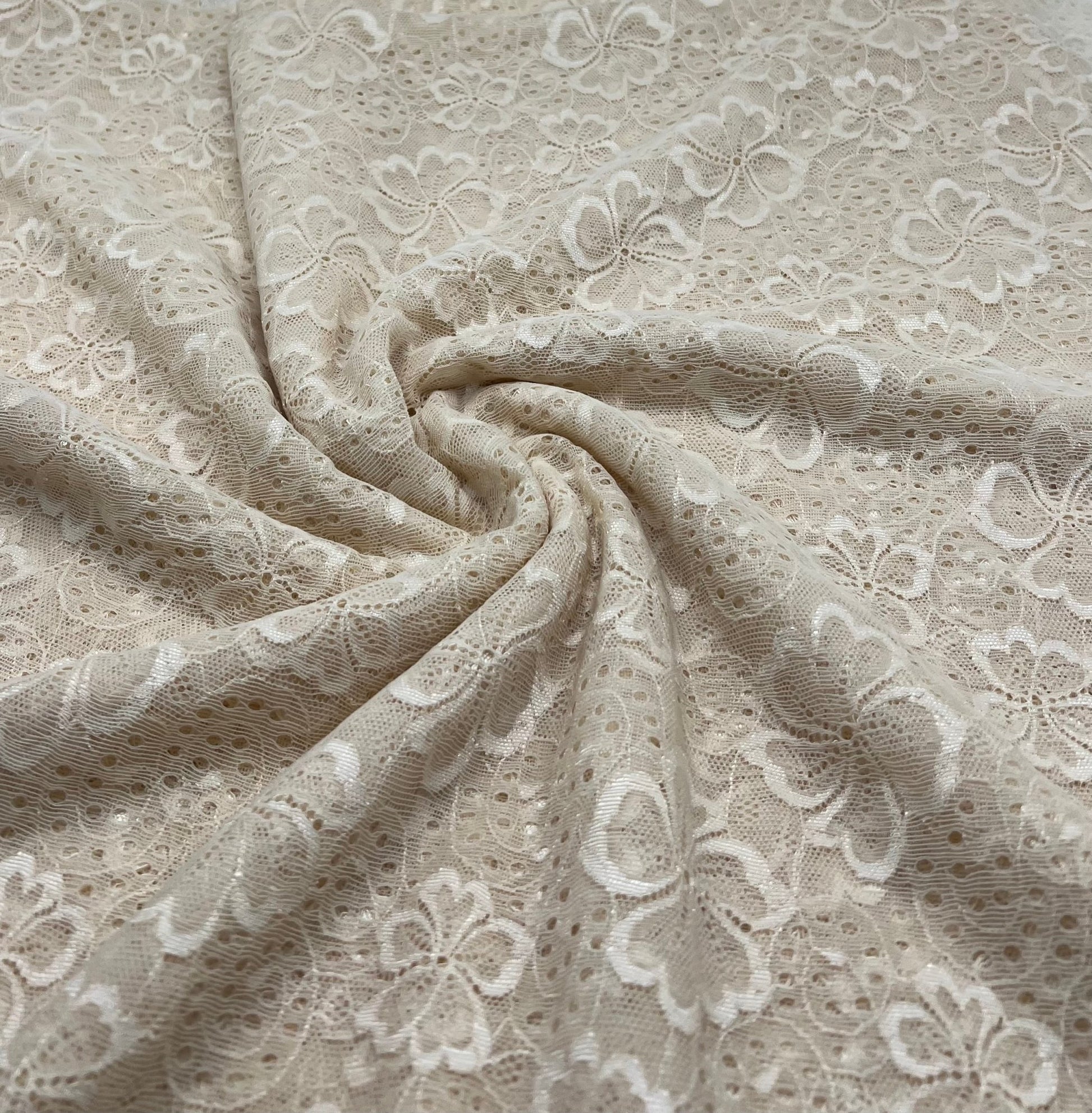 Sand Floral Lace Fabric Stretch - T9 Fabrics