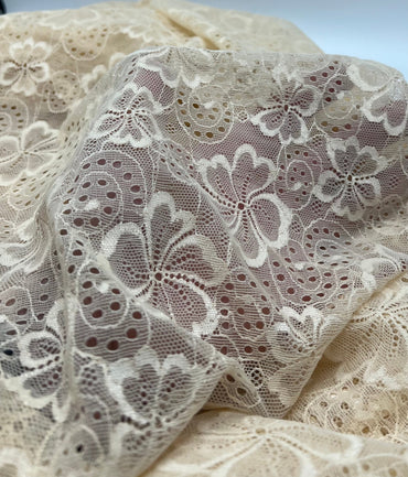 Sand Floral Lace Fabric Stretch - T9 Fabrics